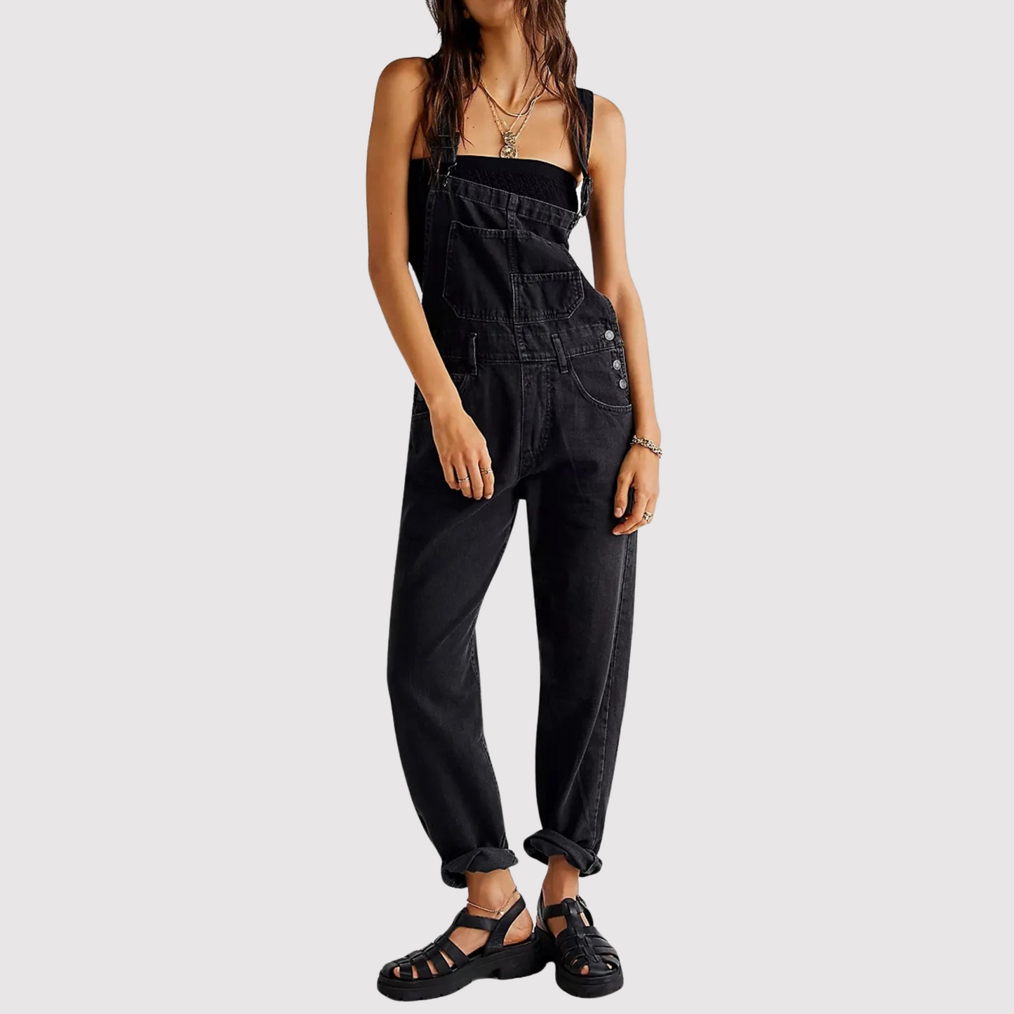 Women's Denim Overalls | Classic Jeans Overalls with Adjustable Straps and Chest Pocket | Comfortable Full-Length Jumpsuit