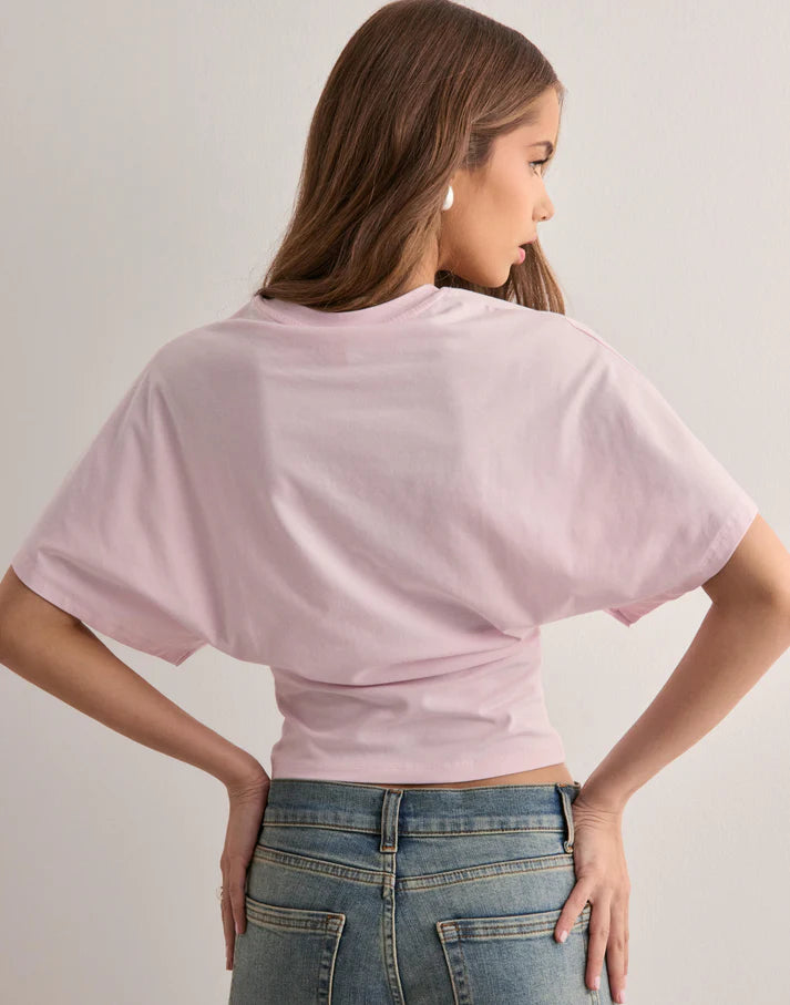 Damen T-Shirt mit Butterfly-Ärmeln | Tailliertes Kurzarmshirt aus Baumwollmix | Modisches Slim Fit Oberteil für jeden Tag