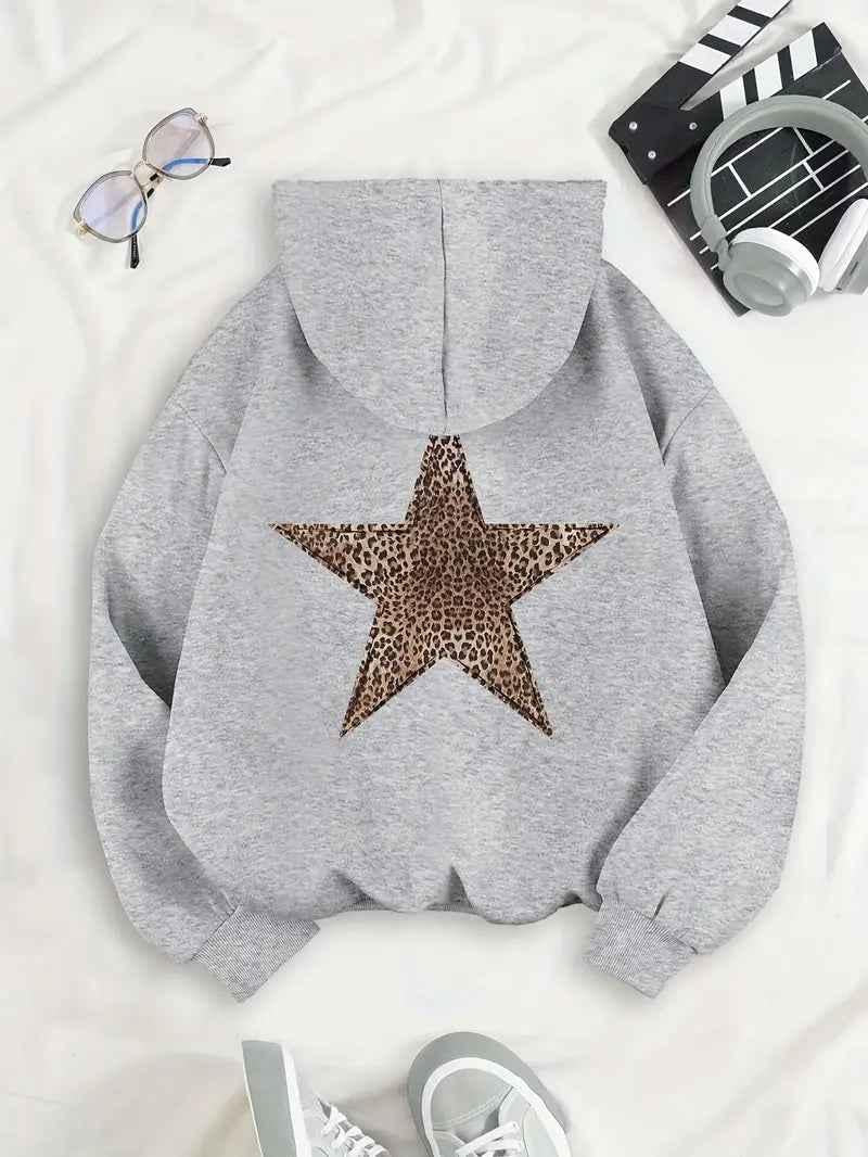 Oversize Kapuzenpullover mit Leopardenstern