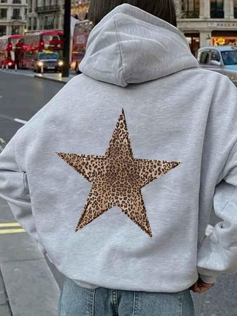 Oversize Kapuzenpullover mit Leopardenstern