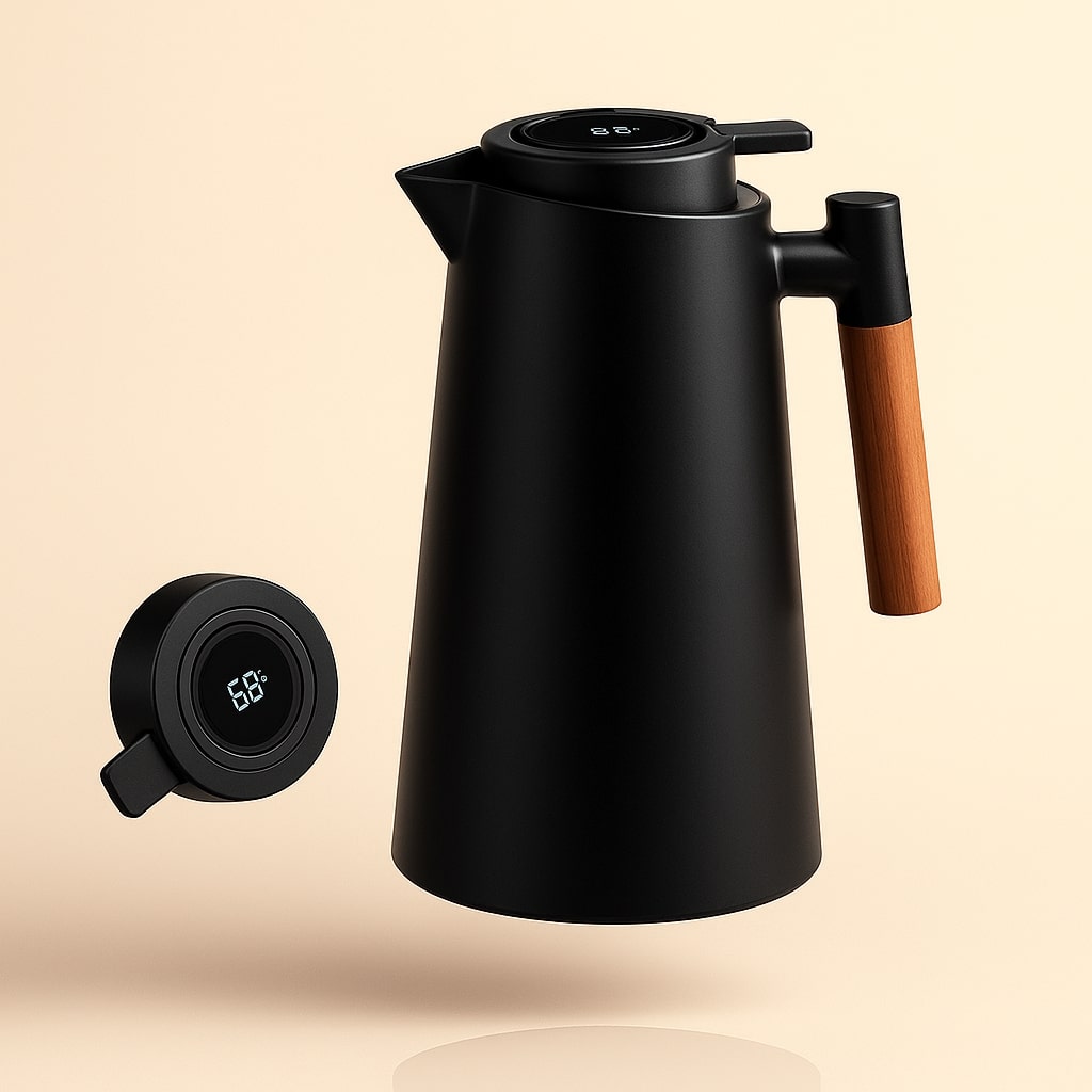 Thermoskanne mit Temperaturanzeige 1L für Kaffee und Tee
