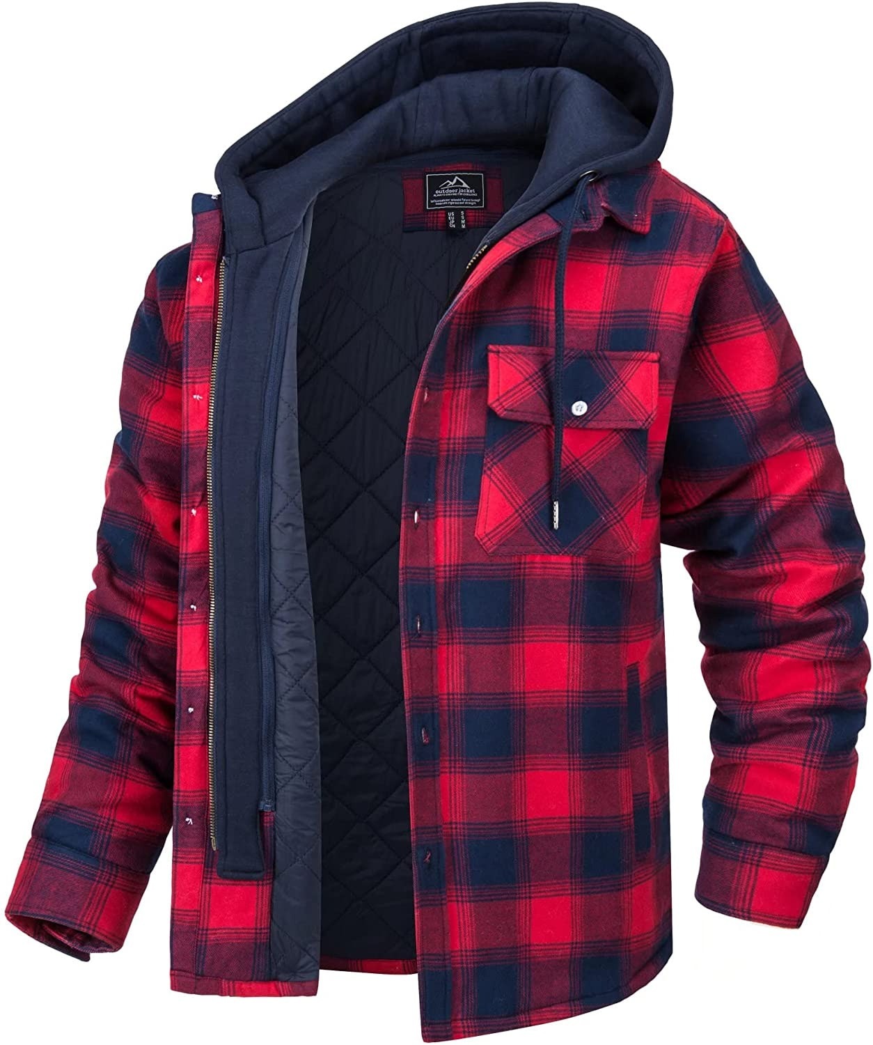 Men's hooded jacket with check pattern | Warmly lined