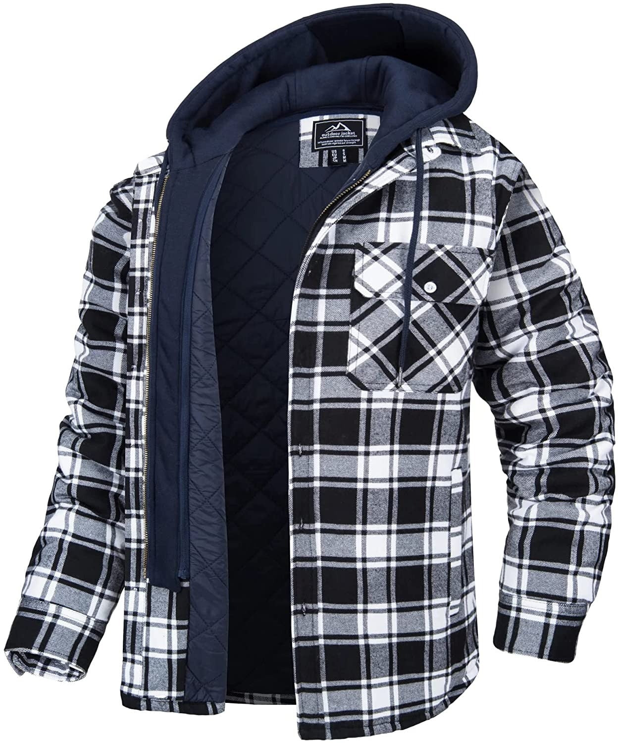 Men's hooded jacket with check pattern | Warmly lined