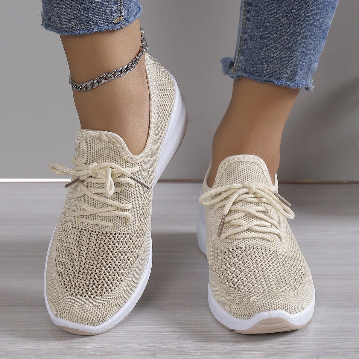 Damen Sneaker mit Keilabsatz und Plateau – Atmungsaktives Mesh
