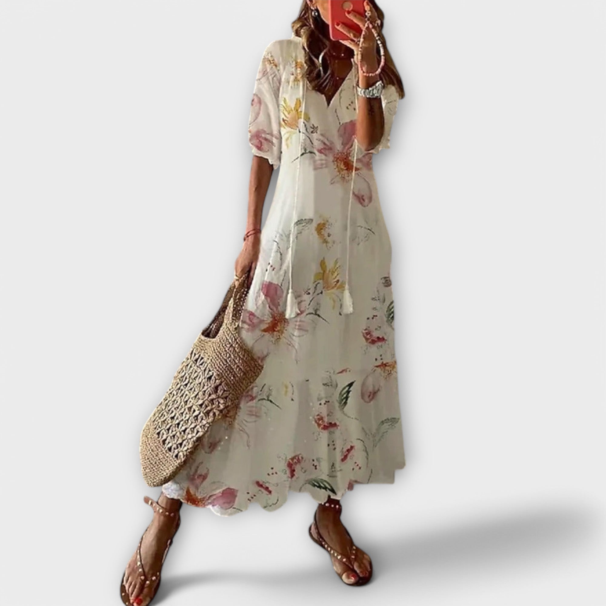 Women's Boho-Style Maxi Dress | Lightweight Summer Dress with Print and Waistband | Airy Long Dress for Beach and Everyday Wear