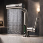 Flexibler Wasserhahn mit LED-Temperaturanzeige und 5 Strahlmodi – moderne Küchen- und Badarmatur