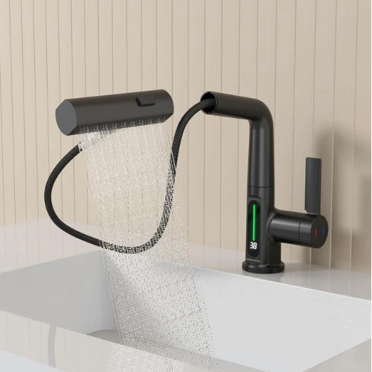 Flexibler Wasserhahn mit LED-Temperaturanzeige und 5 Strahlmodi – moderne Küchen- und Badarmatur