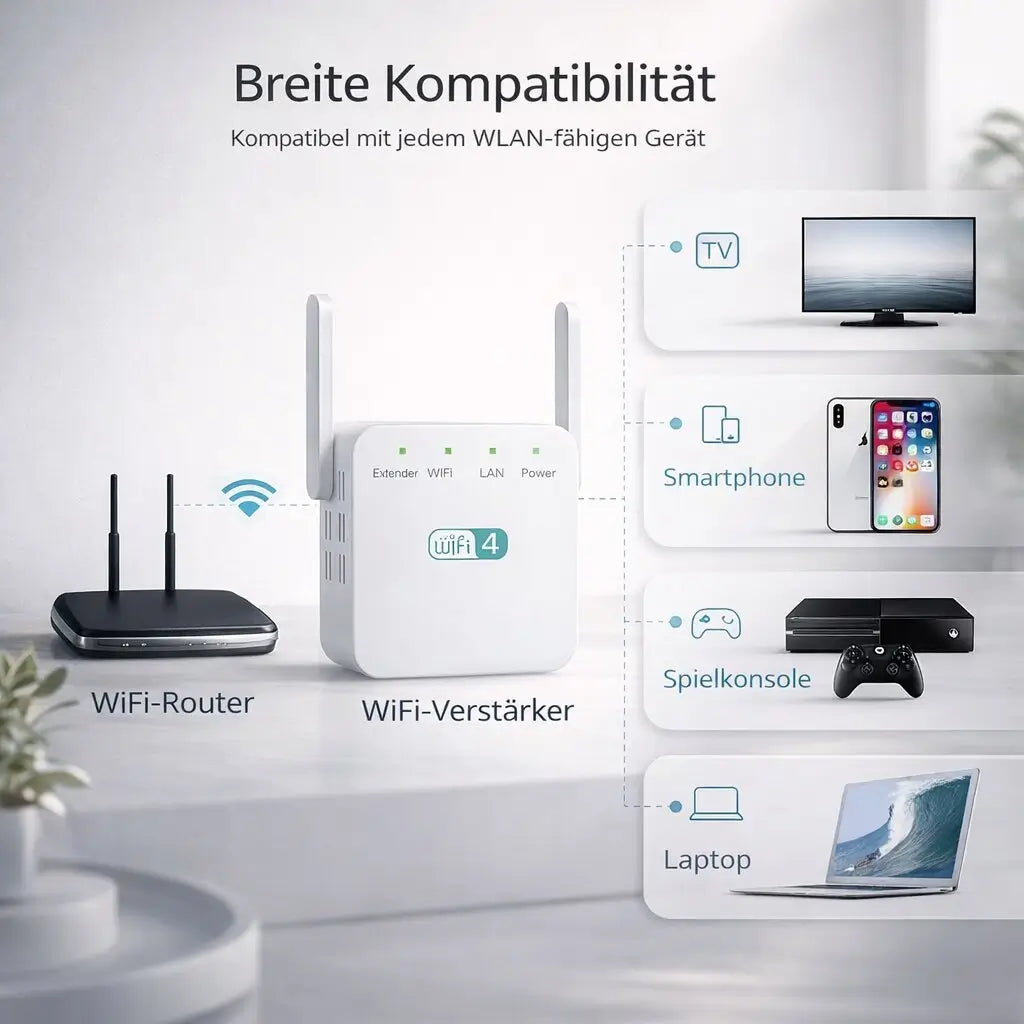 WLAN Verstärker (Repeater) mit starker Signalverstärkung für stabiles Internet im ganzen Zuhause