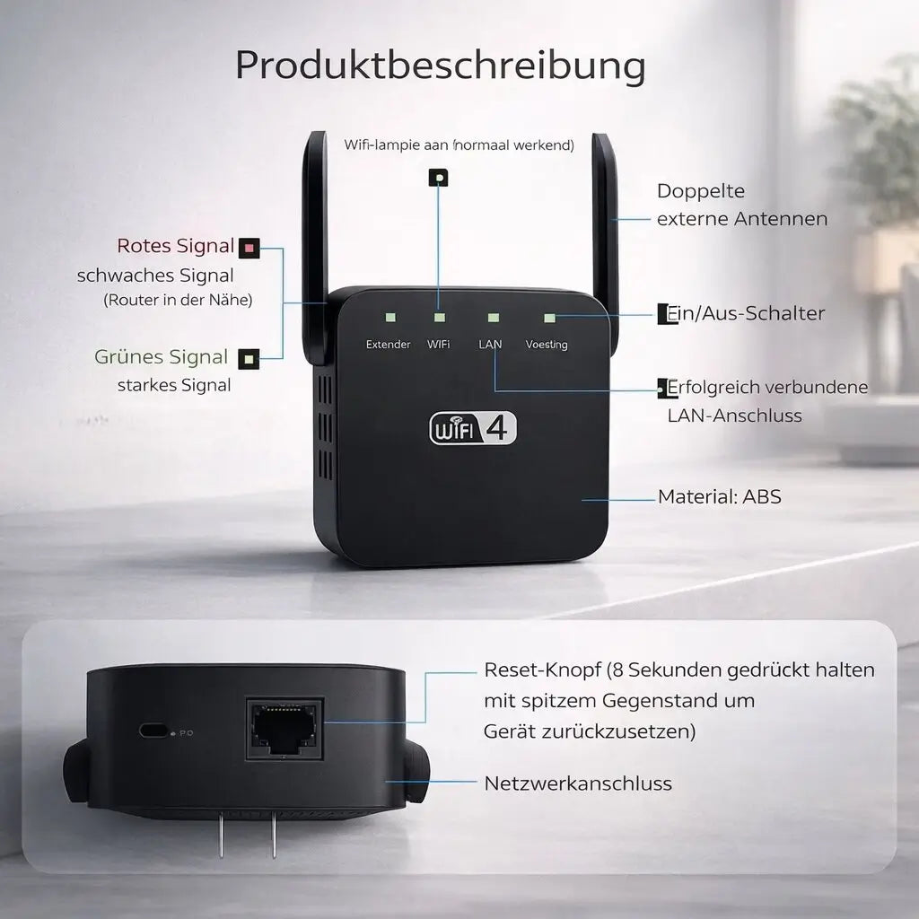 WLAN Verstärker (Repeater) mit starker Signalverstärkung für stabiles Internet im ganzen Zuhause