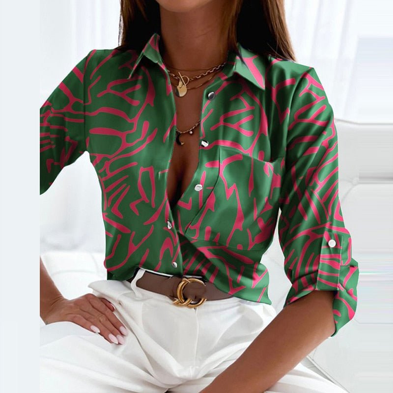 Damen Satinbluse mit Grafikprint und Reverskragen