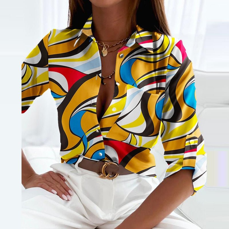 Damen Satinbluse mit Grafikprint und Reverskragen