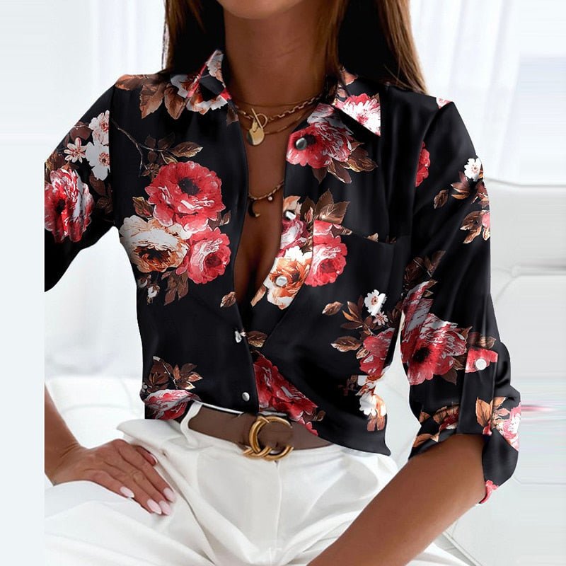 Damen Satinbluse mit Grafikprint und Reverskragen