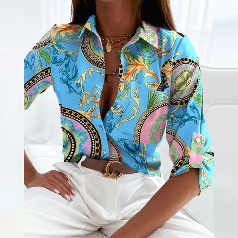 Damen Satinbluse mit Grafikprint und Reverskragen
