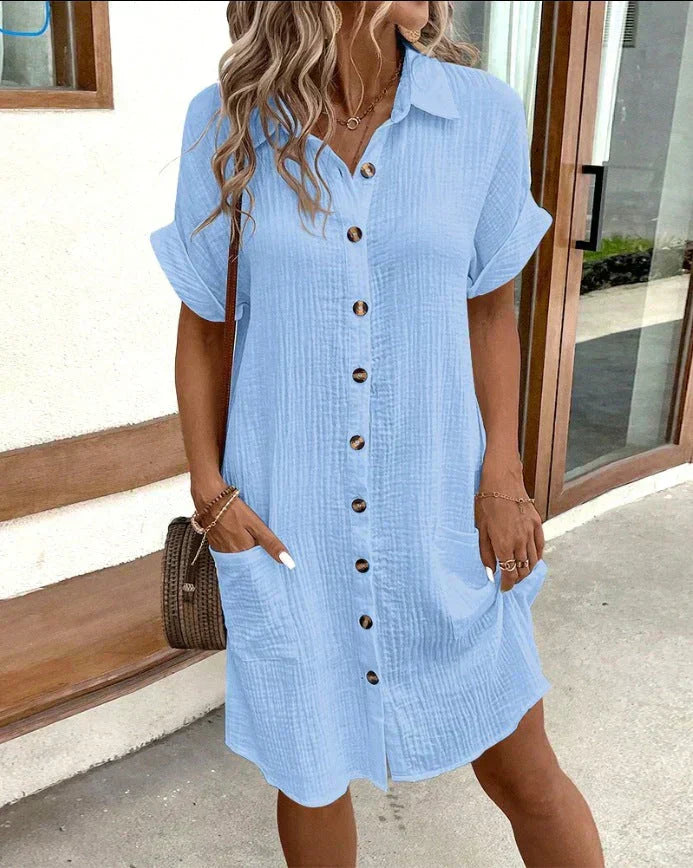 Women's Shirt Dress Made of Lightweight Cotton | Airy Summer Dress with Button Placket | Loose Knee-Length Casual Dress